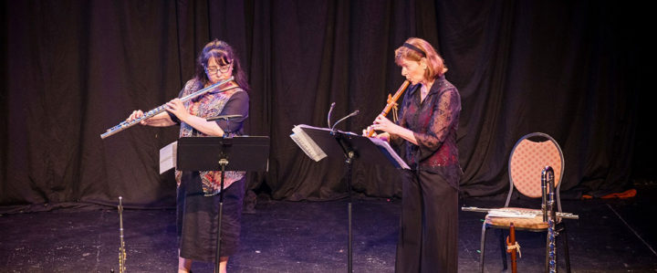 2Flutes' Laura Falzon and Pamela Sklar performing flute
